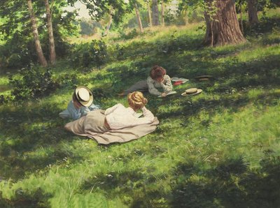 Three Reading Women in a Summer Landscape by Johan Fredrik Krouthen